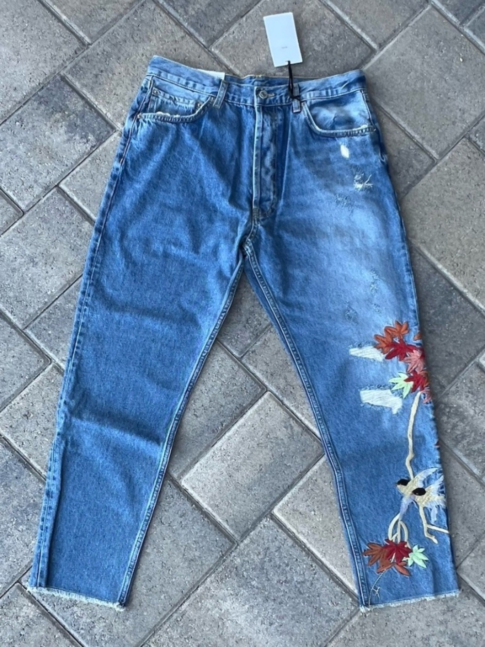 Zara Jeans Womens 10 Blue Denim Distressed High rise w Sat